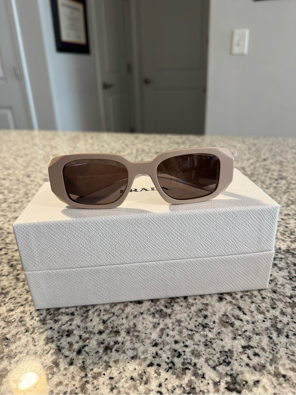 Prada Women's Chunky Rectangular Sunglasses in Nude with Brown Lenses PR17WS